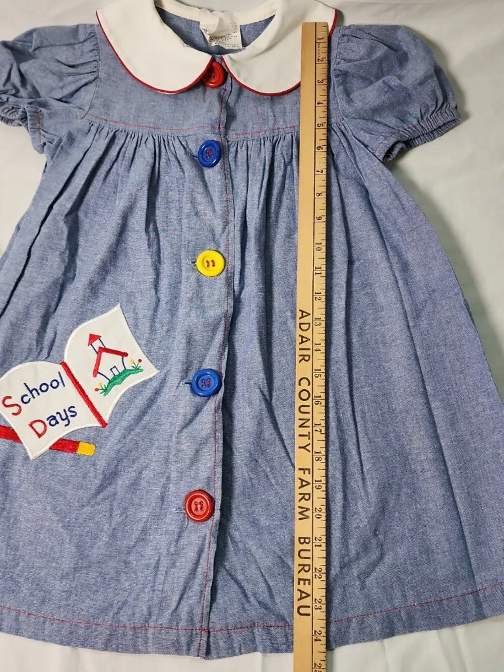 80s Miss Victoria Girls School Days Blue Chambray Dress Peter Pan Collar 6X VTG